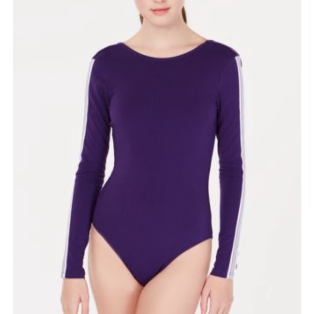 Material Girl Purple & White Stripe Leotard Bodysuit Juniors Size Medium